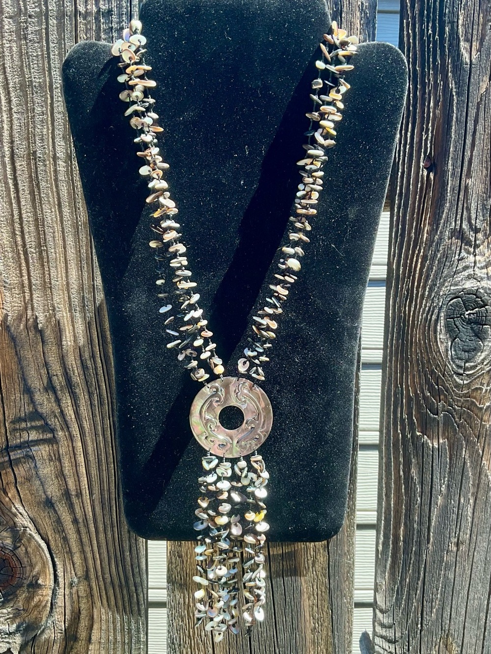 Vintage Y2K Shell Necklace Hand Strung Multi Strand Shell Beads Center Piece #2